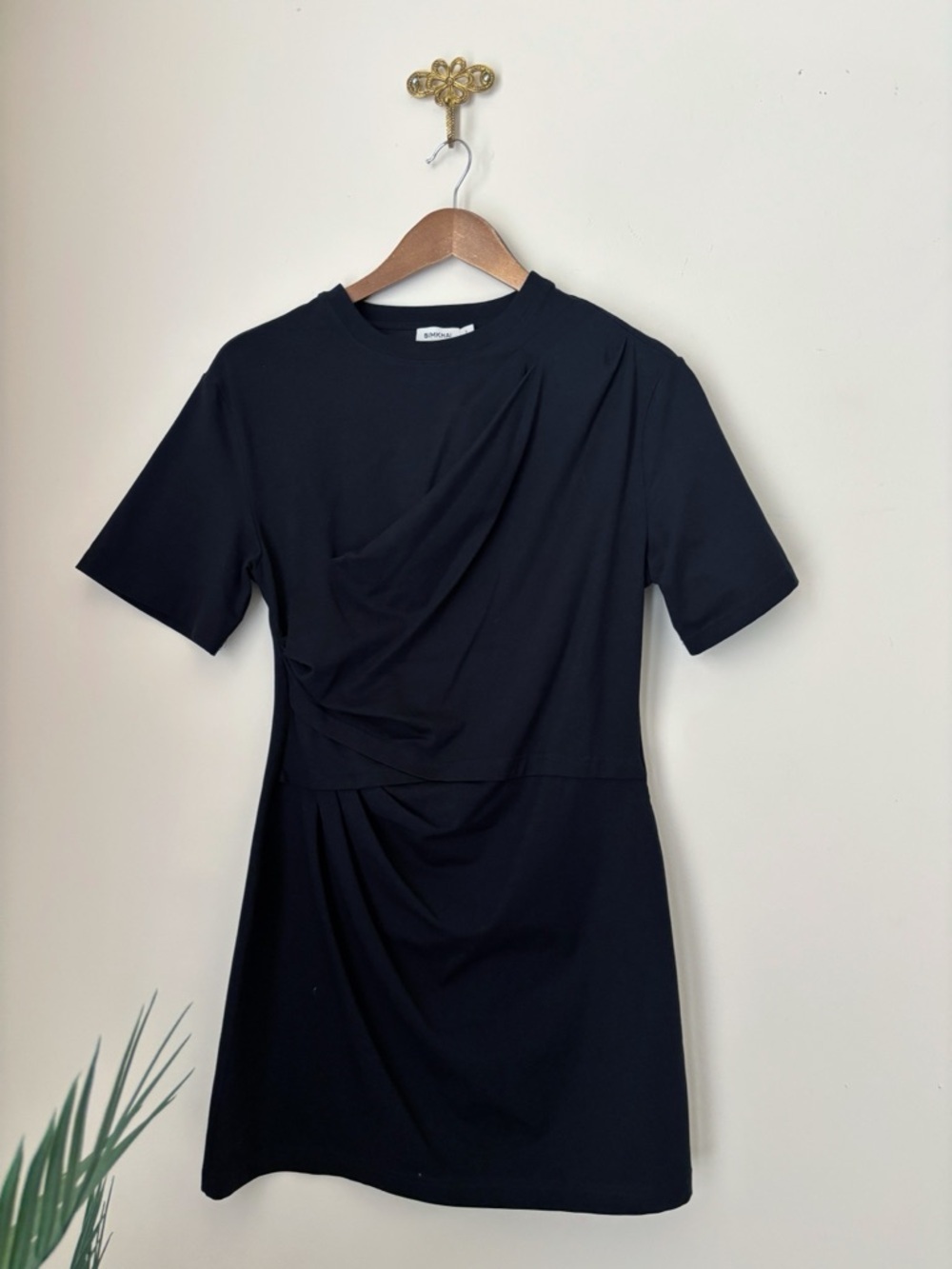 SIMKHAI Zeus Black Draped T-Shirt Dress Small Designer Minimalist - Picture 2 of 6